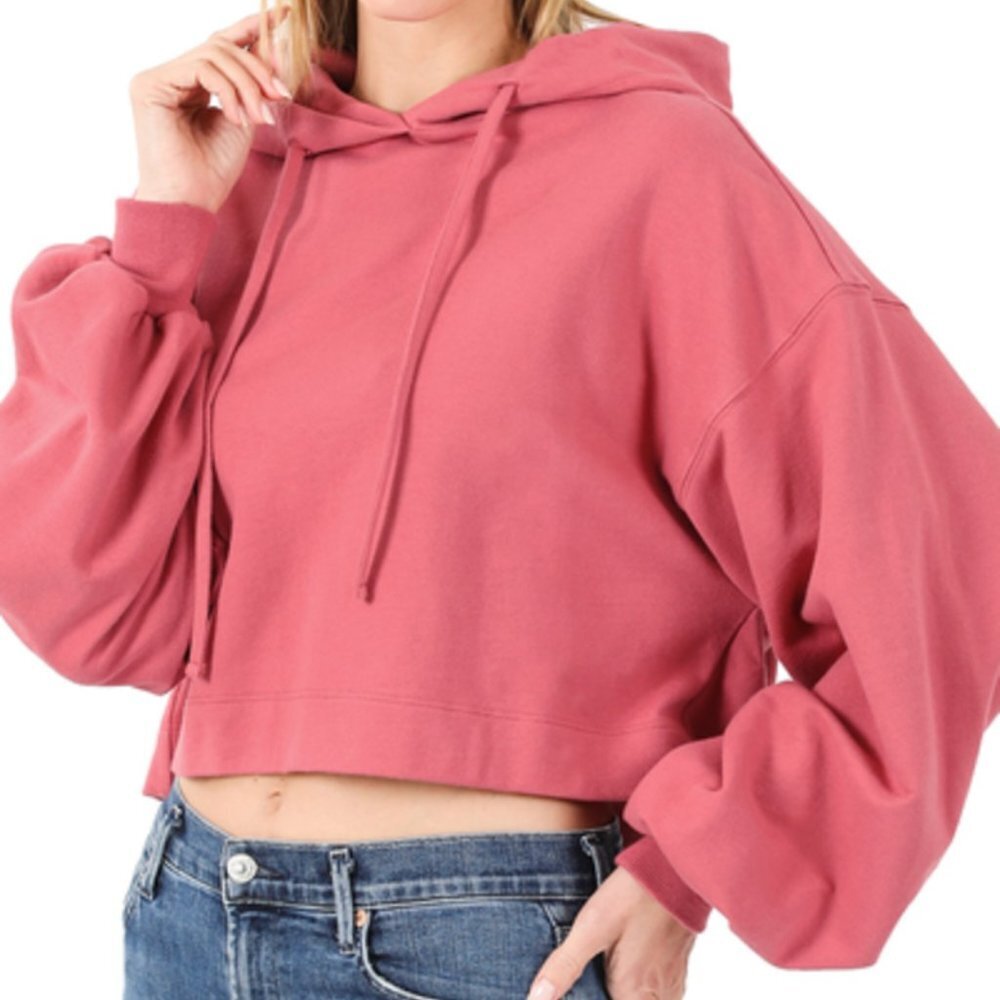 NWT - FRENCH TERRY DROP SHOULDER CROPPED HOODIE